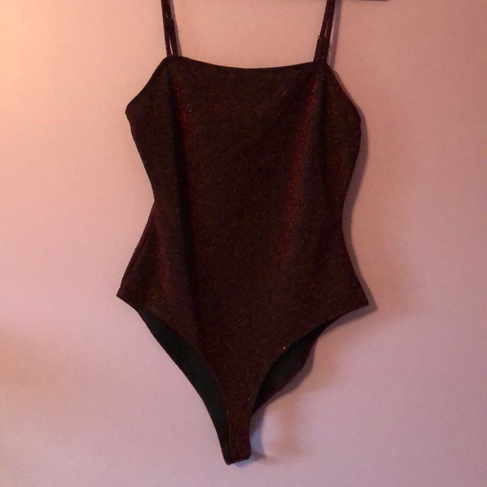 red sparkle body suit